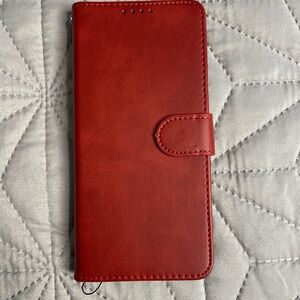 839. Phone Case for Nokia G100 Red Faux Leather Wallet Case w/Magnetic Clasp